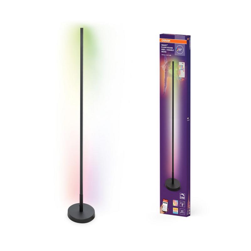 140cm OSRAM WiFi Smart+ Schlanke LED Stehleuchte Corner mit RGBW & Fernbedienung in Schwarz - DIY- & Musikrhythmusfunktion
