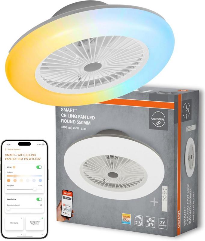 Osram WiFi LED-Deckenventilator mit Tunable White Technik & Fernbedienung in weiß