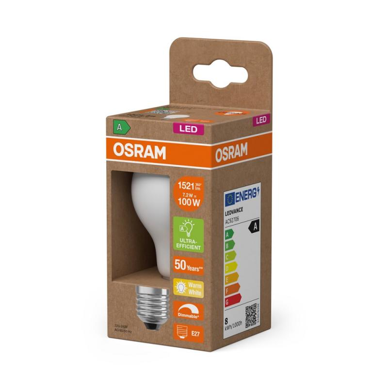 OSRAM E27 CLASSIC besonders effiziente LED Lampe matt dimmbar 7,2W wie 100W 2700K warmweißes Licht