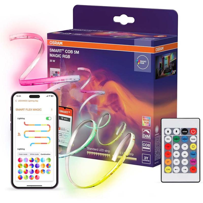 5M OSRAM Smart+ Wifi Flex LED-Streifen COB Magic RGB Remote Control Indoor IP20 - steuerbar über WiFi oder beigefügter Fernbedienung