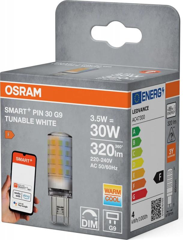 4er Set OSRAM G9 SMART+ Matter LED PIN dimmbar 3,5W wie 30W 2700-6500K Tunable White - steuerbar per App & Sprache, kompatibel mit Alexa, Google, Apple, WiFi