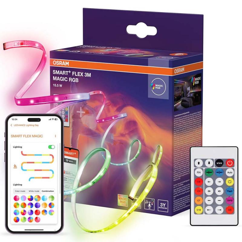 3 Meter Osram SMART+ WiFi Flex Magic LED-Strip RGB mit Fernbedienung oder per App steuerbar indoor IP20