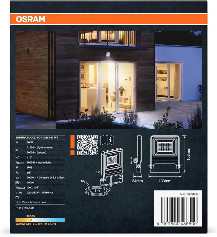 Osram Endura Flacher LED Fluter 30W 3000K warmweiß IP65 weiss Garagen- und Hofbeleuchtung