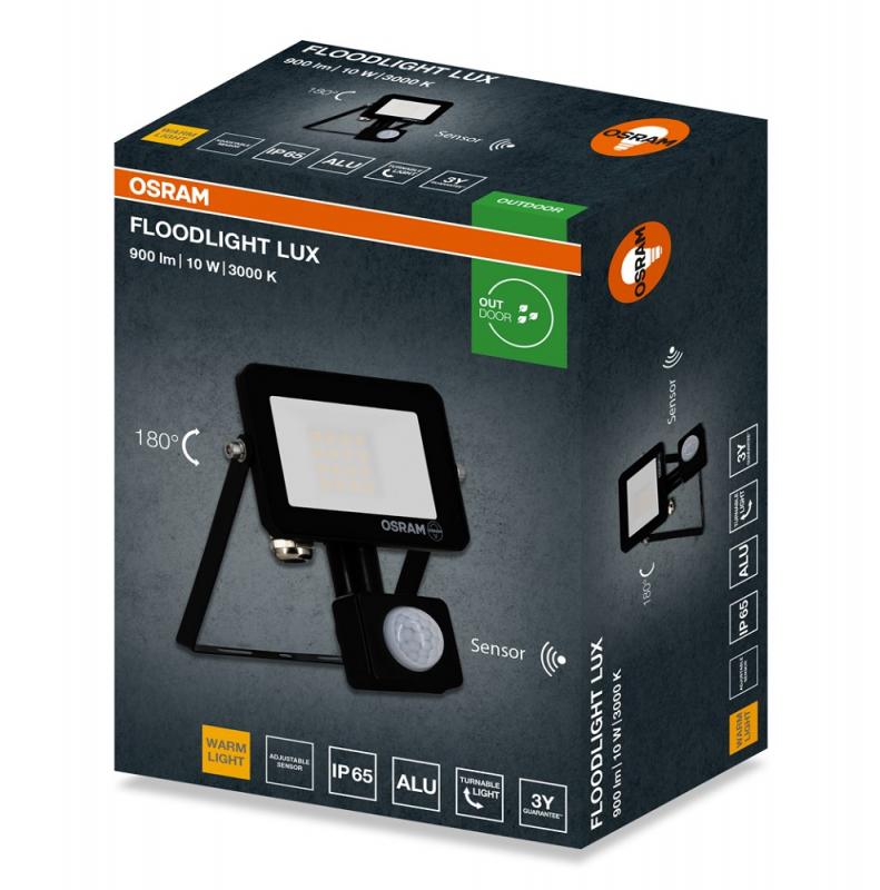 Osram LED Fluter LUX schwarz 3000K warmweißes Licht 10W IP65 mit Sensor