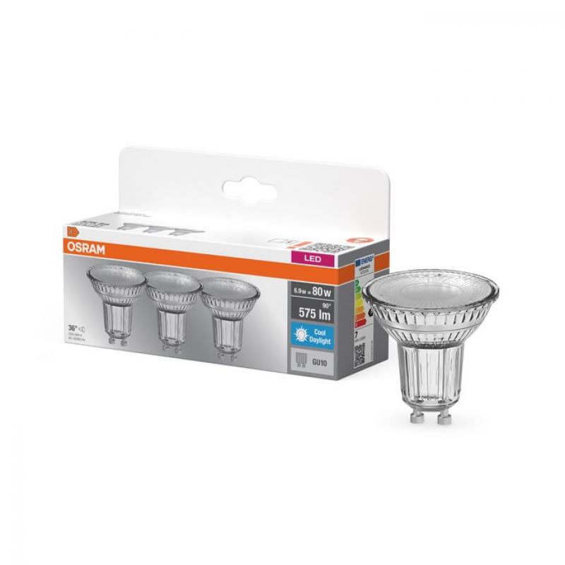 3er-PACK OSRAM LED BASE PAR16 80 36° 6.9W 865 GU10 6500K 575 lm 80 Ra Tageslichtweiß