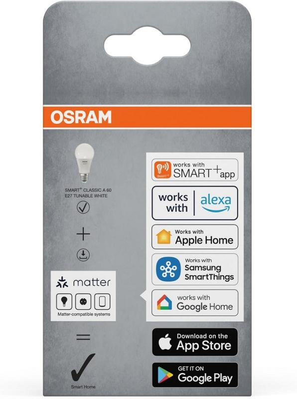 OSRAM E27 SMART+ MATTER Classic A75 LED-Lampe 9W wie 60W Dimmbar Tunable White - - kompatibel mit Alexa, Google Home, Matter über WiFi