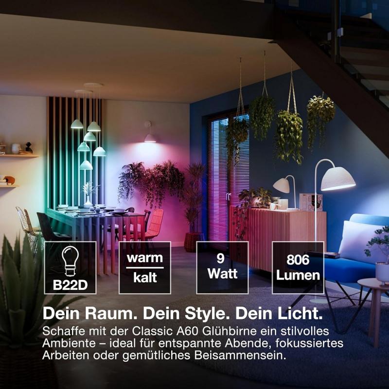 OSRAM B22D SMART+ MATTER Classic A60 LED-Lampe 9W Wie 60W Multicolor 2700-6500K - Matter over WiFi, App- und Sprachsteuerung, 16 Mio. Farben