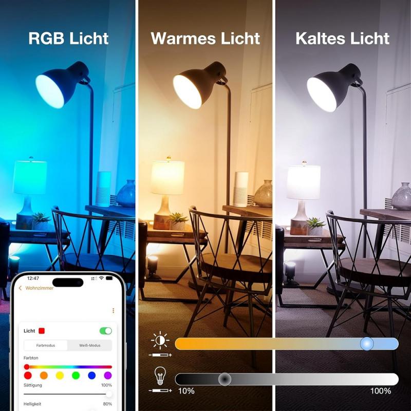 3er Pack OSRAM SMART+ Matter LED Spot GU10 WiFi 4,7W 45° RGBW Farbwechsel dimmbar - steuerbar per App und Sprachassistenten wie Alexa, Google Home, dimmbar, mit Matter