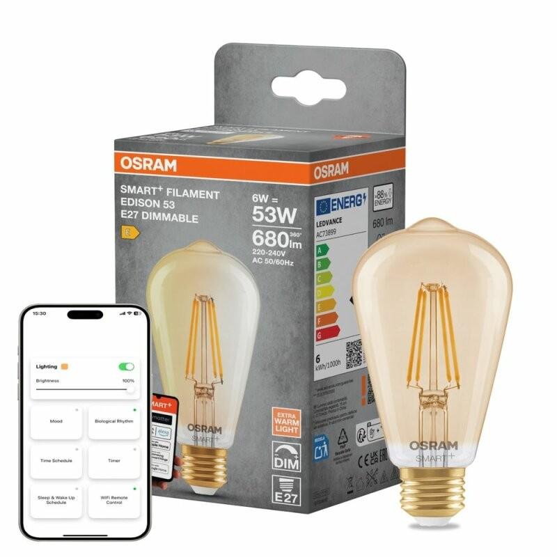 Osram E27 SMART+ MATTER EDISON Kolben Lampe Gold mit extra warmweißem Licht 6W wie 53W dimmbar