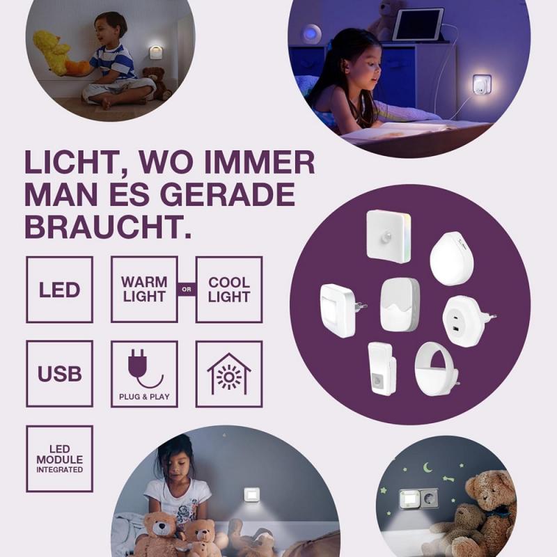 OSRAM Nachtlicht LUNETTA Shine mit  RGB-Farbwechsel, Tageslichtsensor, 2700–6000K, für Kinderzimmer und Wohnbereiche