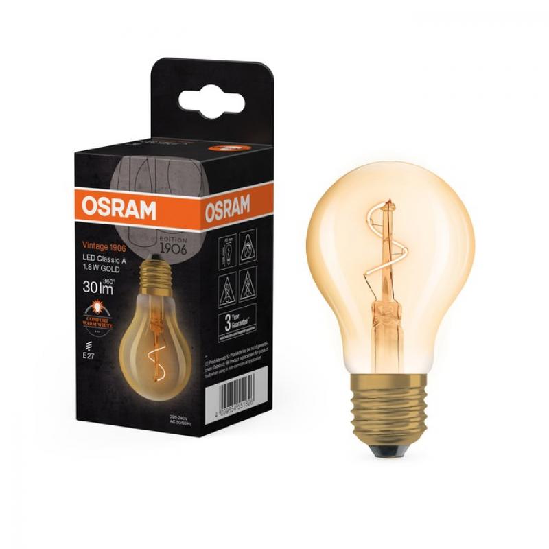 OSRAM VINTAGE 1906 LED Classic A Lampe Spiral Filament 1,8W 822 E27 Gold