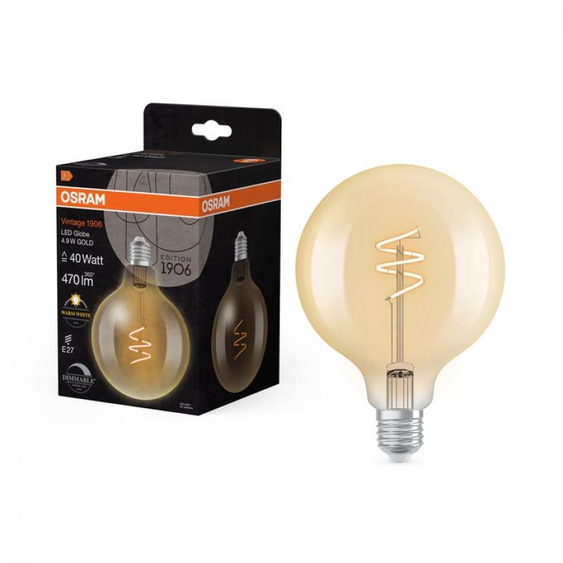 OSRAM E27 Lampe Vintage 1906 LED Classic Slim Filament Globe DIMMABLE 4,9W 2700K 95mm Gold