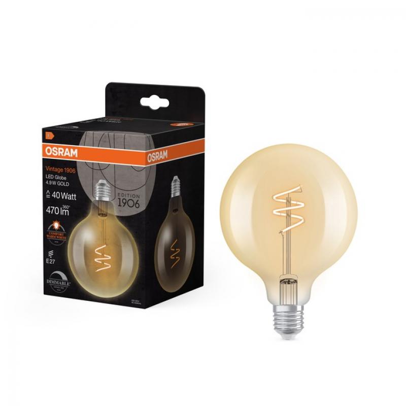 OSRAM E27 Lampe Vintage 1906 LED Classic Slim Filament Globe DIMMABLE 4,9W 2200K 95mm Gold