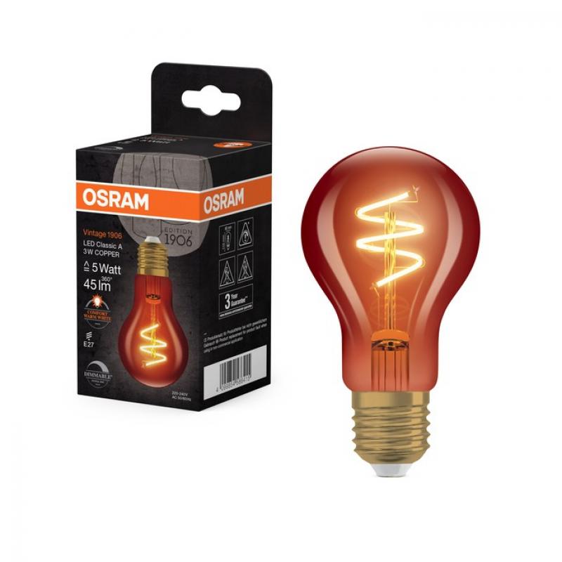 OSRAM E27 Lampe Vintage 1906 LED Classic A60 Slim Filament DIMMABLE 3W 1800K Copper