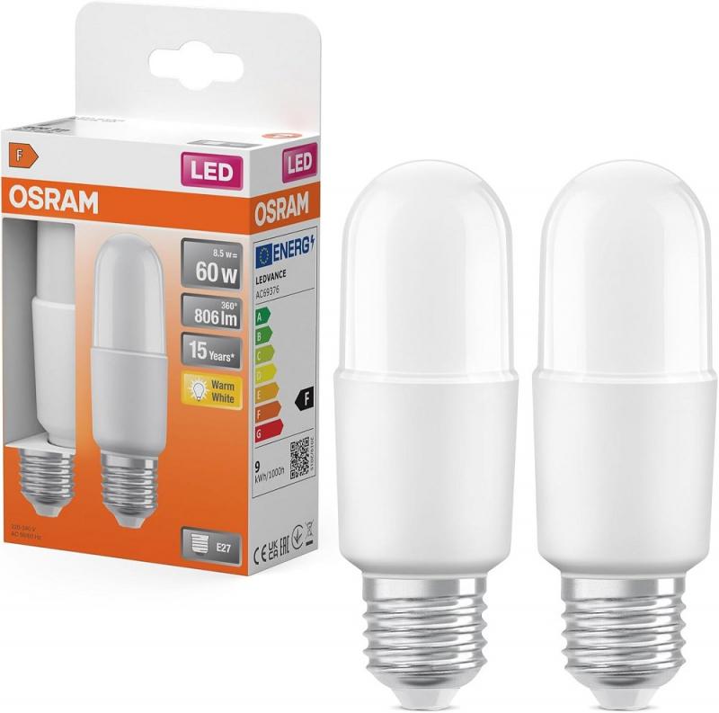 2er OSRAM E27 LED Star Classic Stick 8,5W 2700K 806lm matt  wamrweiß