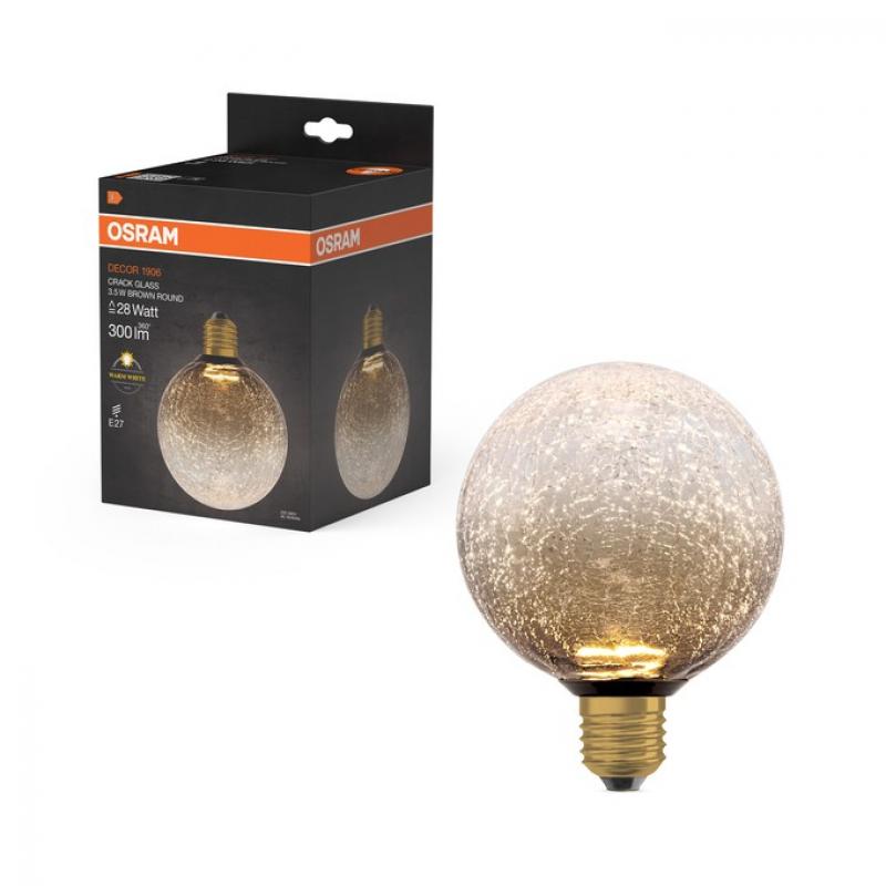 OSRAM DECOR LED Flat Lamp 3,5W 827 E27 Cracked Glass Round Brown nicht dimmbar