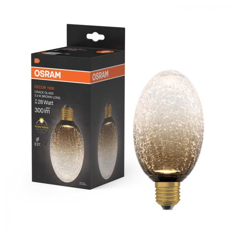 OSRAM DECOR LED Flat Lamp 3,5W 827 E27 Cracked Glass Long Brown nicht dimmbar
