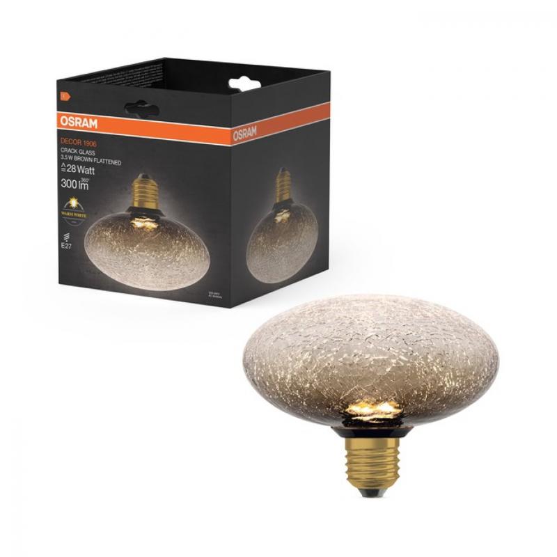 OSRAM DECOR LED Flat Lamp 3,5W 827 E27 Cracked Glass Flattened Brown nicht dimmbar