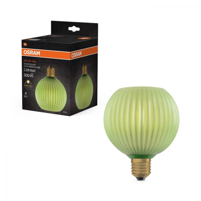 OSRAM E27 LED Dekor Flat Lamp 3,5W 827 nicht dimmbar Glas Globe grün 300 lm