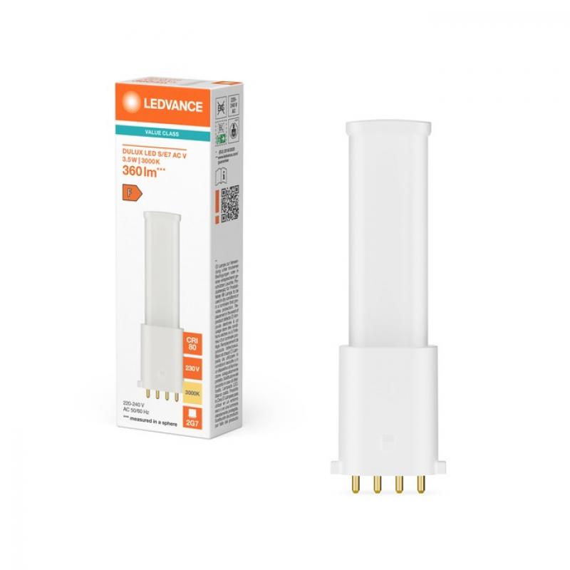LEDVANCE DULUX LED S/E7 3,5W wie 7W, 360 lm, 3000K warmweiß, 2G7, 230V, nicht dimmbar