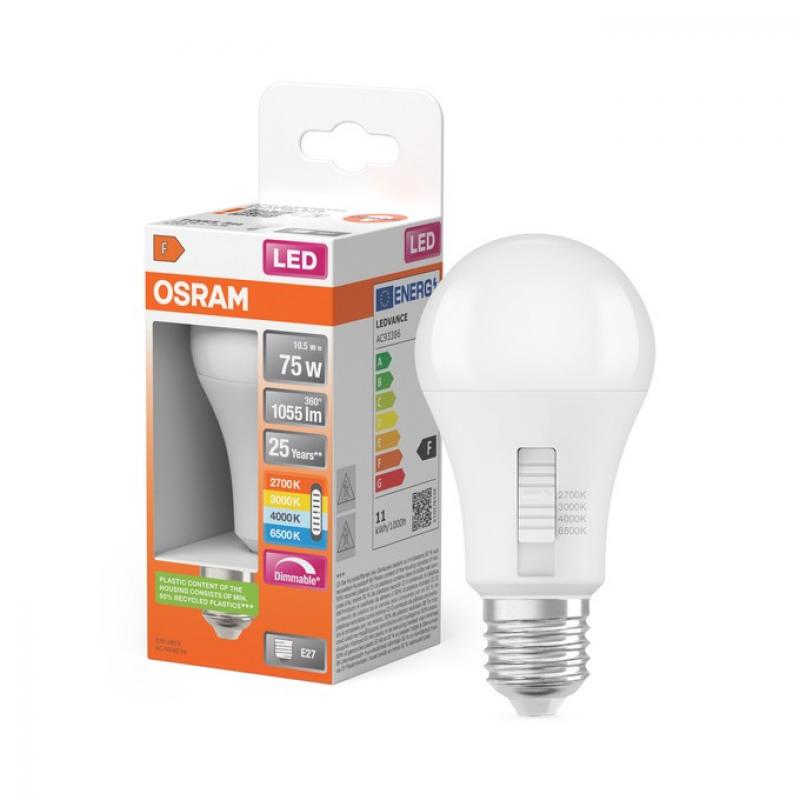 OSRAM LED Classic Lampe A75 dimmbar CCT Select 10.5W E27 Matt 1055 lm 2700K–6500K | Ersatz für 75W