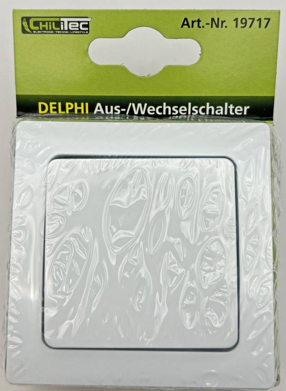 ChiliTec DELPHI Wechsel-Schalter 250V~/ 10A, inkl. Rahmen, UP, weiß