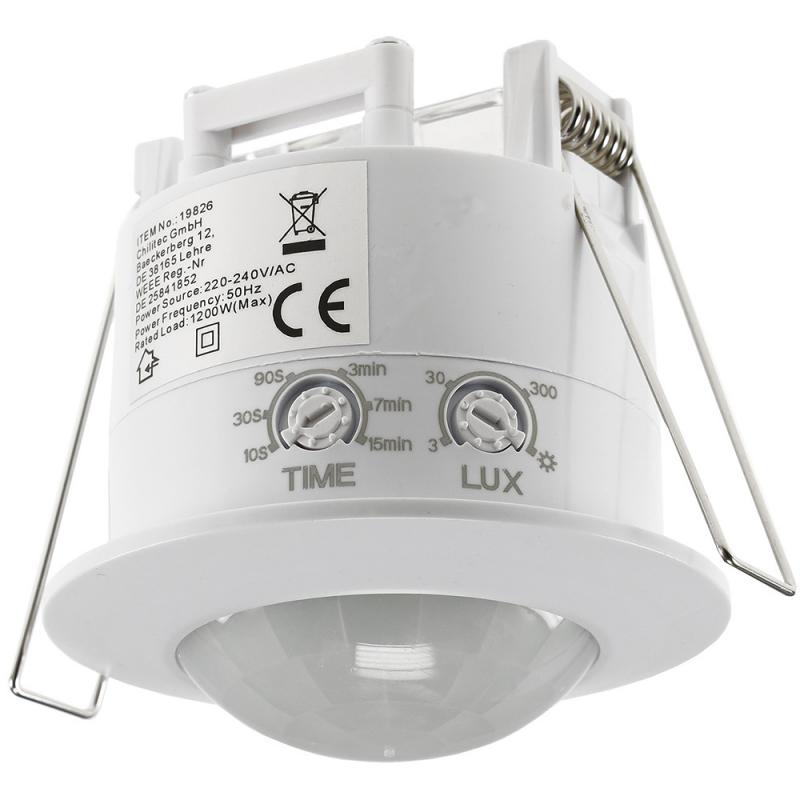 ChiliTec Decken-Einbau-Bewegungsmelder 360° PIR, LED geeignet, 6m Detektion, weiß