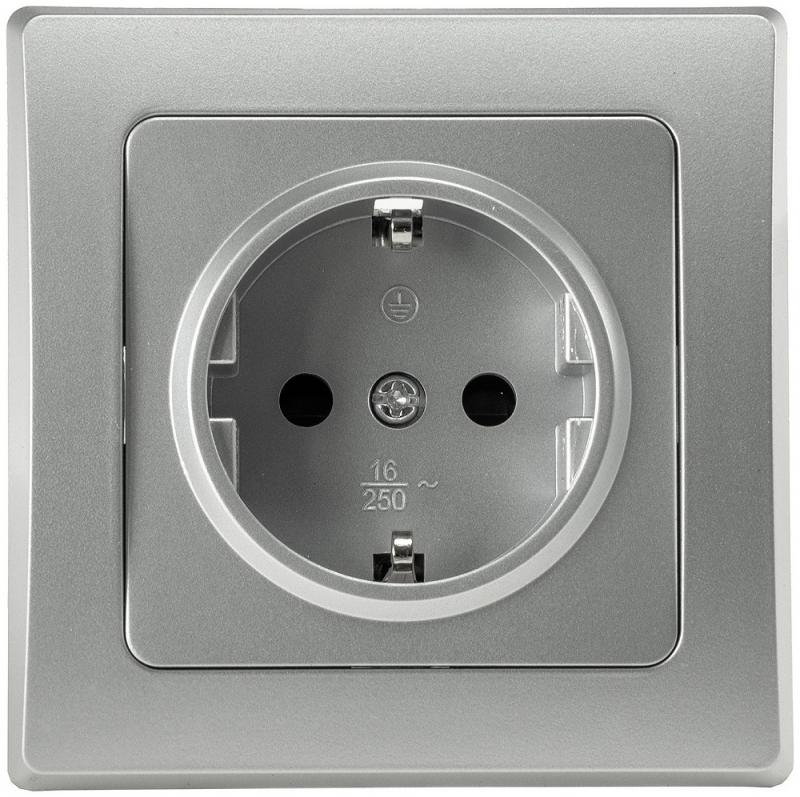 ChiliTec DELPHI 21106 Schutzkontakt-Steckdose 250 V 16 A, Silber, 1-fach, mit Rahmen, Unterputz