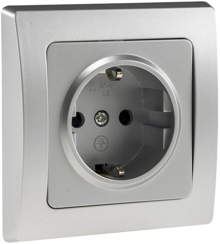ChiliTec DELPHI 21106 Schutzkontakt-Steckdose 250 V 16 A, Silber, 1-fach, mit Rahmen, Unterputz