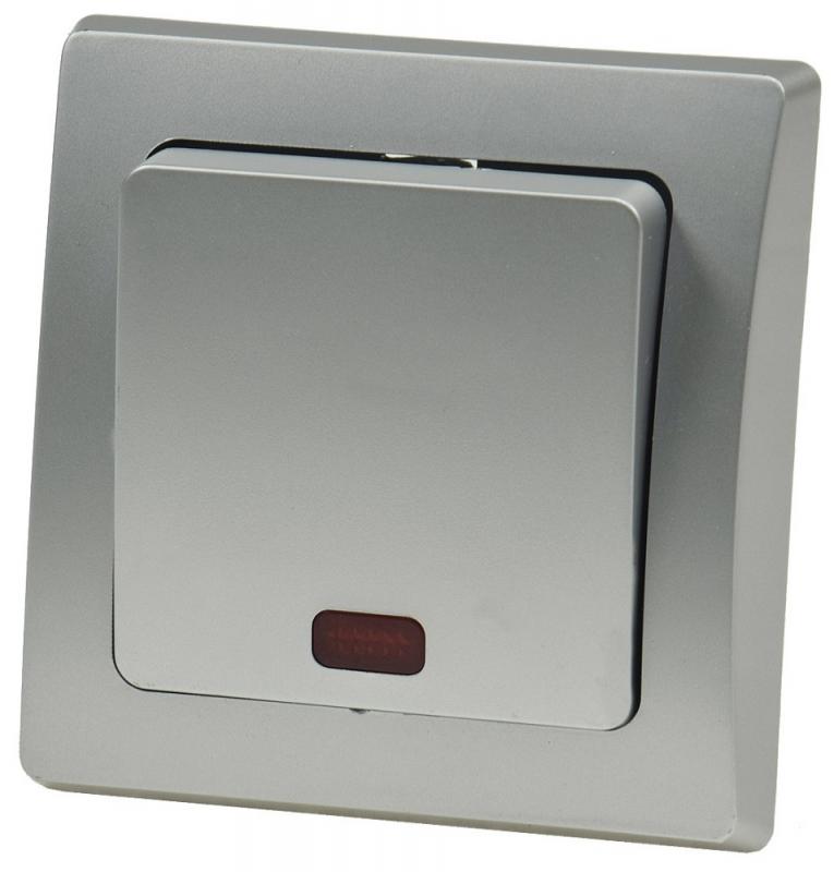 ChiliTec DELPHI 21109 Kontroll-Schalter mit Lämpchen 250 V, 10 A, Silber, Unterputz, inkl. Rahmen