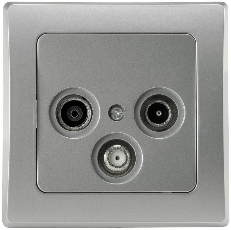 ChiliTec DELPHI 21113 Antennendose TV Radio SAT, 3-Loch, 4K, Silber, Unterputz