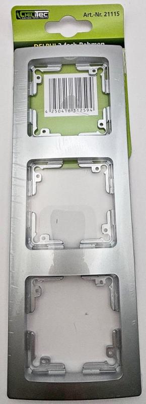 ChiliTec DELPHI 21115 3-fach Abdeckrahmen Silber, 224 × 80 × 14 mm, Hochglanz
