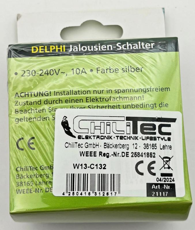 ChiliTec DELPHI 21117 Jalousien-Taster Hoch/Runter, Silber, Unterputz, inkl. Rahmen