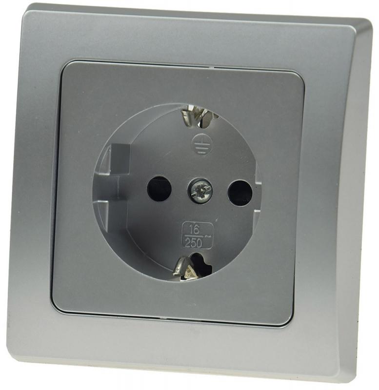 ChiliTec DELPHI 21133 Schutzkontakt-Steckdose 1-fach, 250 V, 16 A, Klemmanschluss, Silber, Unterputz