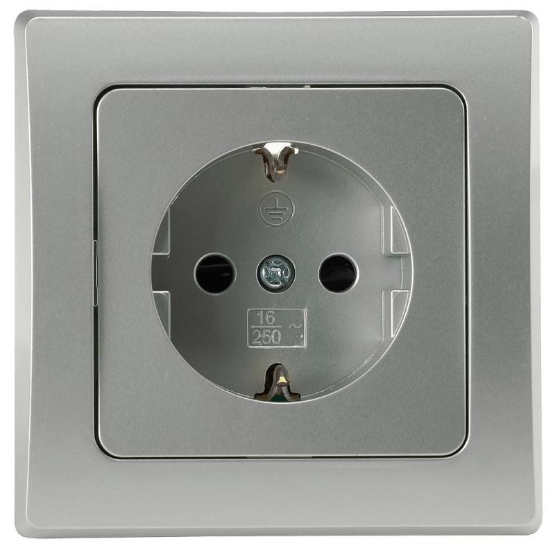 ChiliTec DELPHI 21133 Schutzkontakt-Steckdose 1-fach, 250 V, 16 A, Klemmanschluss, Silber, Unterputz