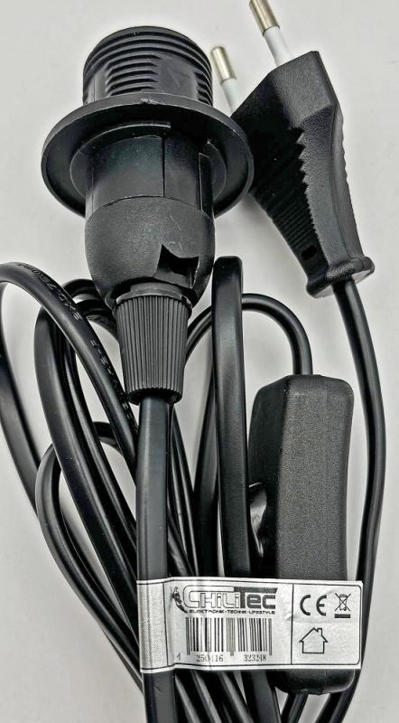 ChiliTec Netzkabel mit Schalter und E27 Fassung 1,4m + 2m lang, schwarz