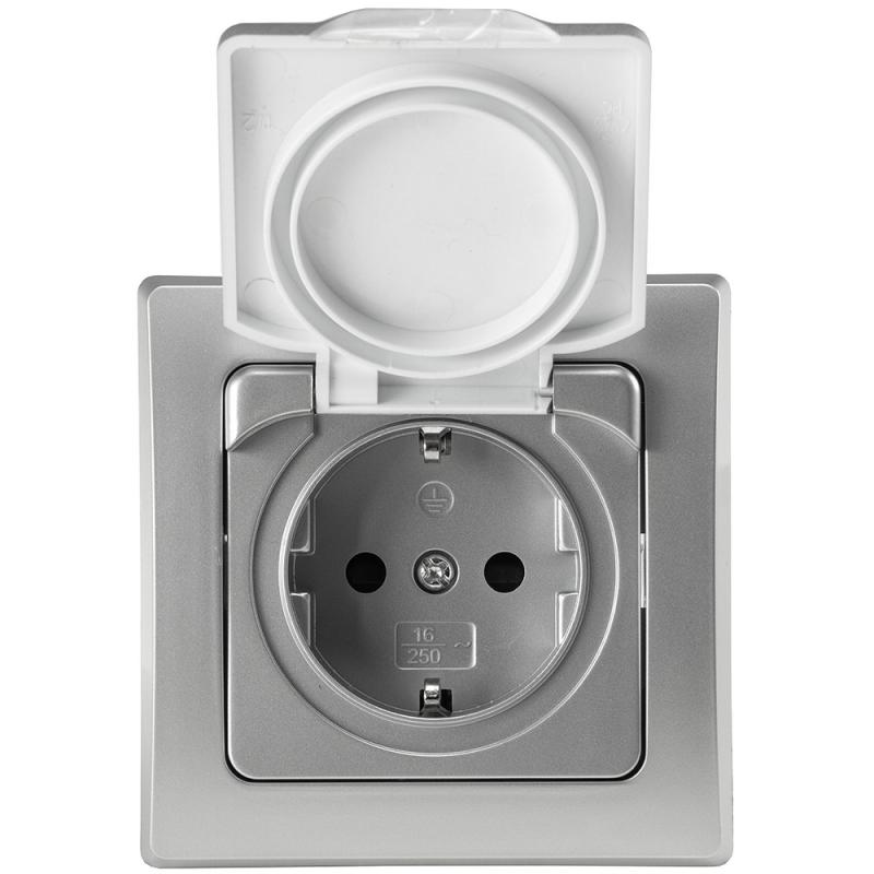 ChiliTec DELPHI 21106 Schutzkontakt-Steckdose 1-fach, 250 V, 16 A, Silber, Unterputz, Einstecksicherung