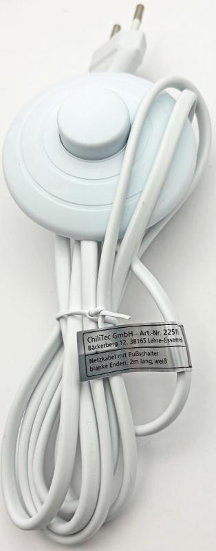 ChiliTec Netzkabel mit Fußschalter blanke Enden, 2m lang, weiß