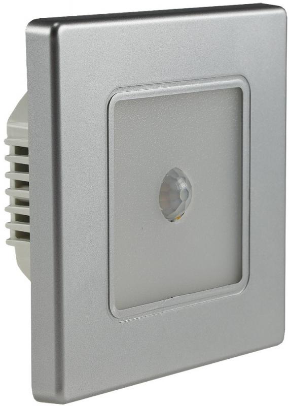 ChiliTec LED Wand-Einbauleuchte "EBL 86 PIR" 2W, 3000k, warmweiß, Rahmen silber mit Bewegungsmelder