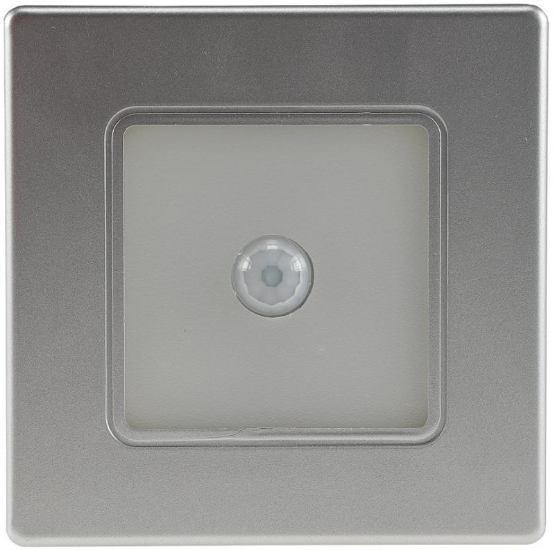 ChiliTec LED Wand-Einbauleuchte "EBL 86 PIR" 2W, 3000k, warmweiß, Rahmen silber mit Bewegungsmelder