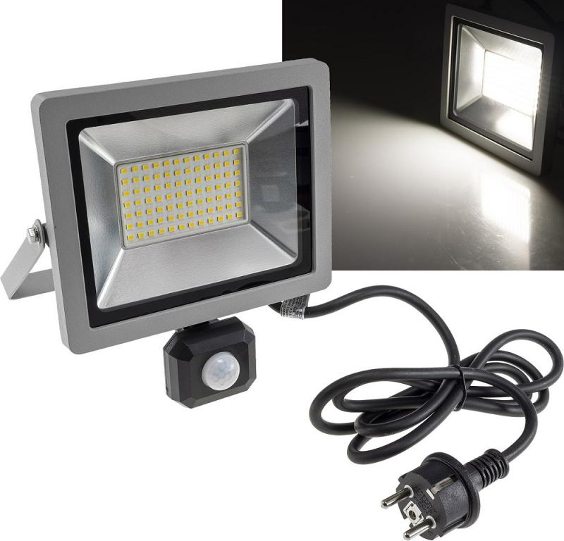 ChiliTec LED-Fluter SlimLine "CTF-SLT50 PIR" 50W, IP44, 5220lm, 4000K, Bewegungsmelder