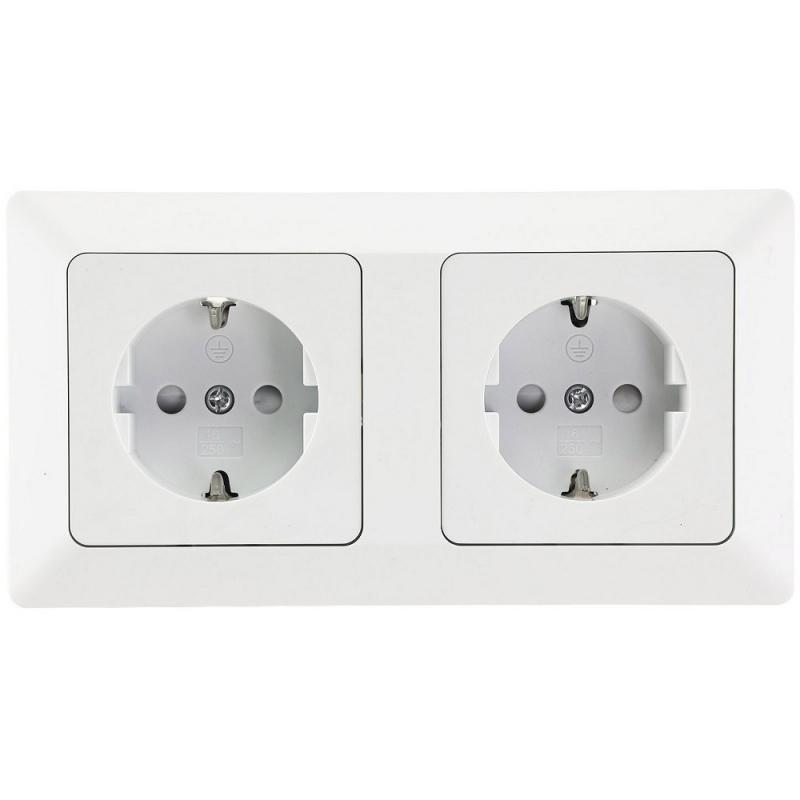 ChiliTec MILOS Set 2 Steckdosen + 2-fach Rahmen 250V~/ 16A, Steckanschluss, Matt-weiß