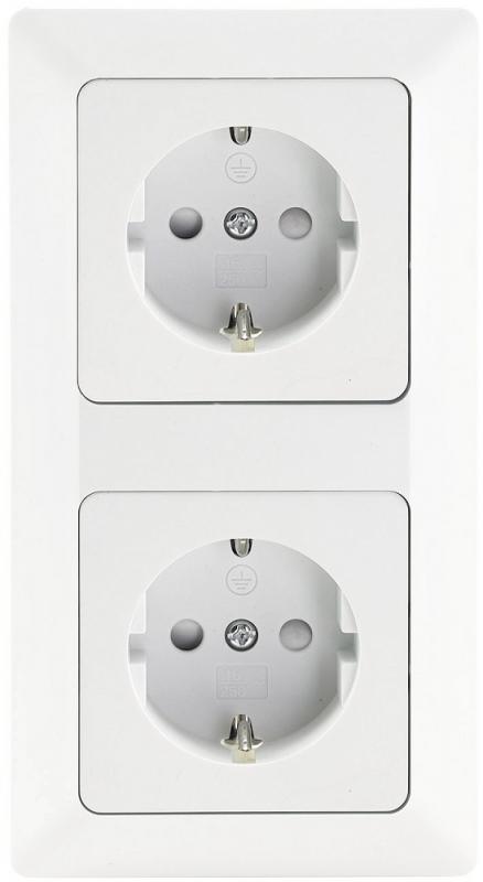 ChiliTec MILOS Set 2 Steckdosen + 2-fach Rahmen 250V~/ 16A, Steckanschluss, Matt-weiß