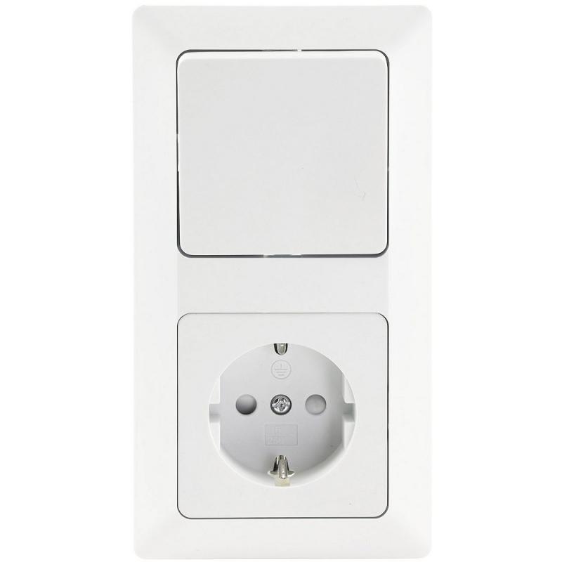 ChiliTec MILOS Set Steckdose + Schalter + Rahmen 250V~/ 16A, Steckanschluss, Matt-weiß