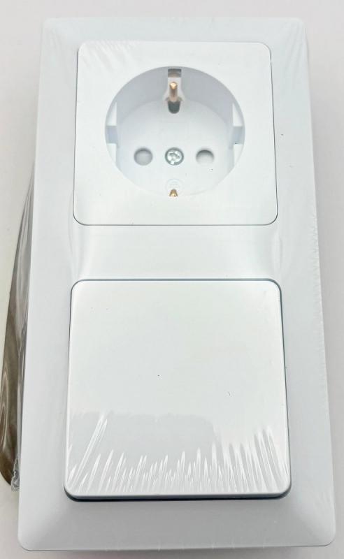 ChiliTec MILOS Set Steckdose + Schalter + Rahmen 250V~/ 16A, Steckanschluss, Matt-weiß