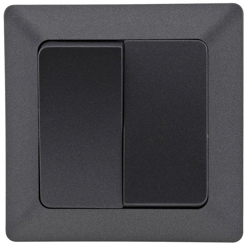 ChiliTec MILOS Serien-Schalter 2-fach Anthrazit 250 V 10 A inkl. Rahmen – 23038