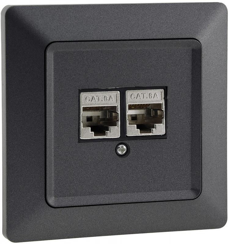 ChiliTec MILOS Netzwerkdose 2-fach CAT 6 Anthrazit inkl. Rahmen – 23046
