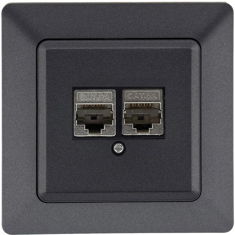 ChiliTec MILOS Netzwerkdose 2-fach CAT 6 Anthrazit inkl. Rahmen – 23046