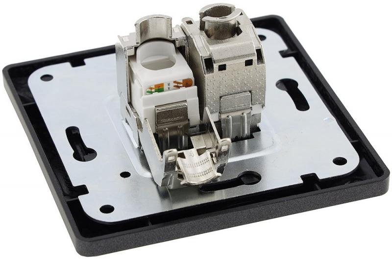 ChiliTec MILOS Netzwerkdose 2-fach CAT 6 Anthrazit inkl. Rahmen – 23046
