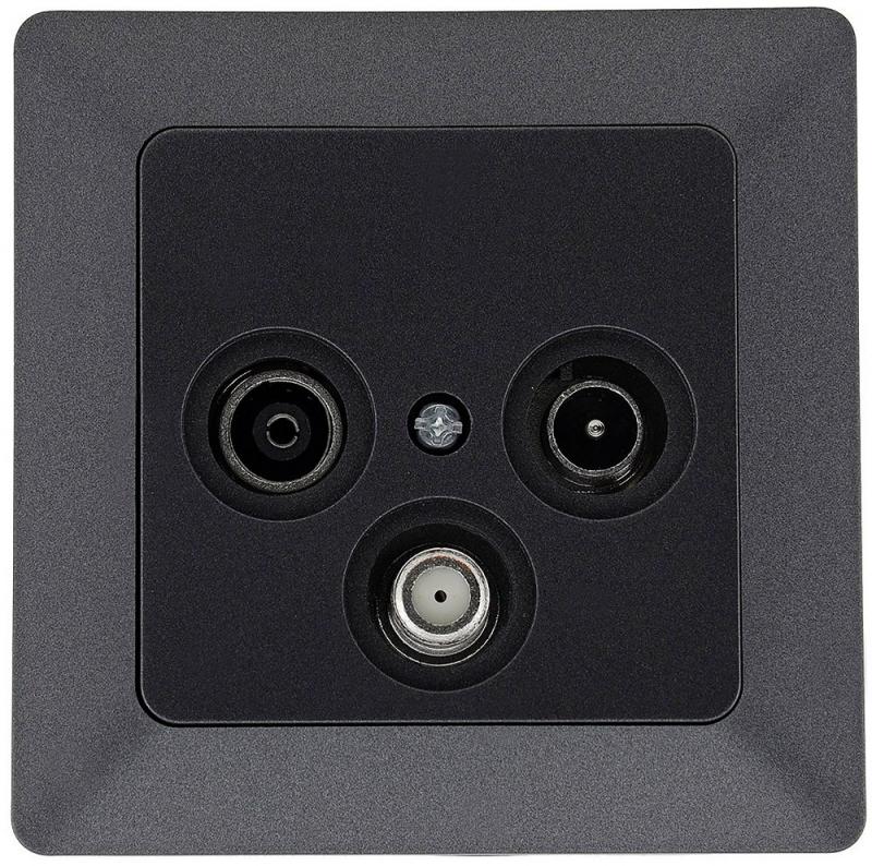 ChiliTec MILOS Antennendose TV + Radio + SAT 3-Loch Anthrazit inkl. Rahmen – 23047